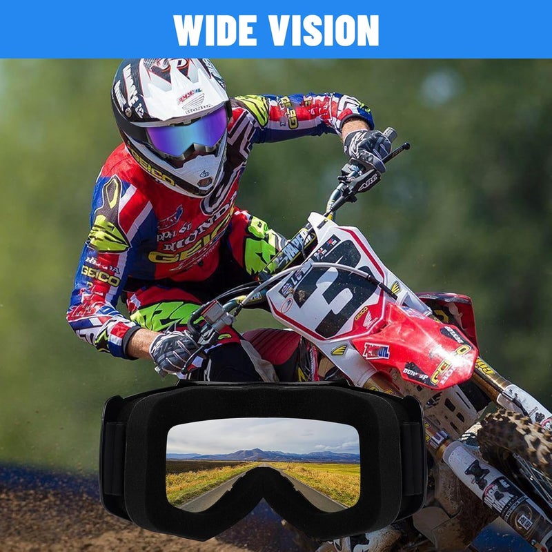 4-FQ Dirt Bike ATV Goggles 2 Pack with Neck Gaiter, Motorcycle Motocross Eyewear Wide Vision Windproof Glasses, Riding Racing & Ski Goggles, UV400 Anti-Scratch Dustproof for Adult Youth Color Lens - Image 2